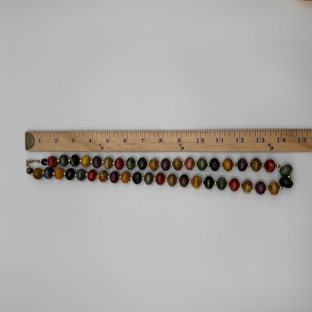 Vintage Beaded Necklace Women Multicolor Boho Gold Accents - Picture 4 of 6